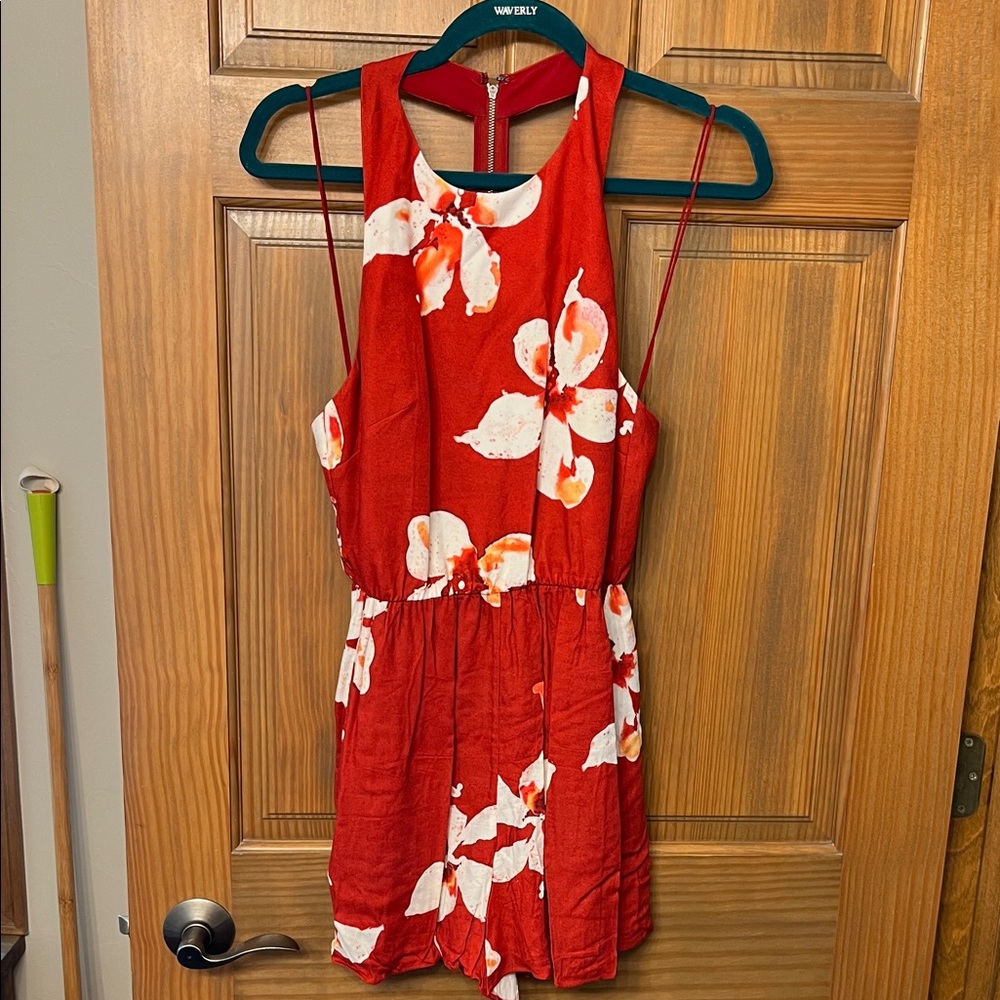 Alice + Olivia Red and White Floral Romper